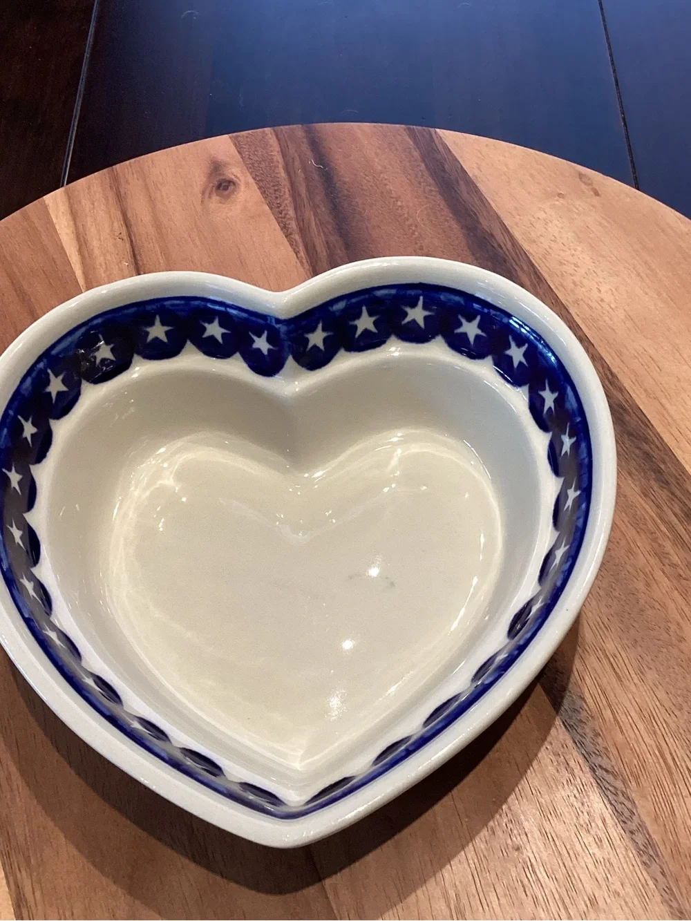 Boleslawiec Polish pottery heart shaped bowl w stars Hand Made Like New